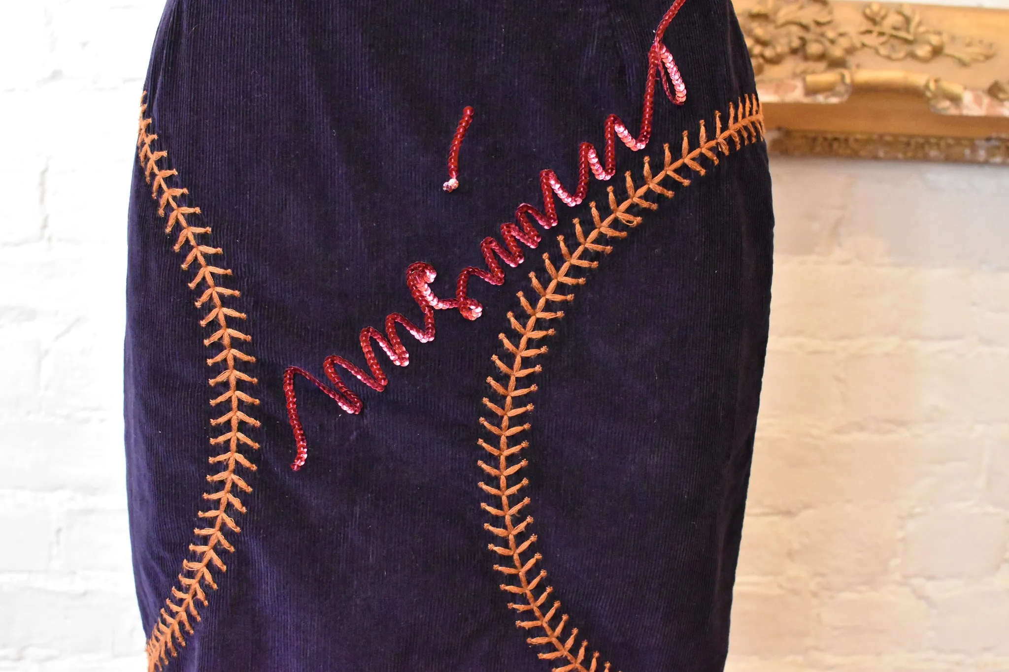 1990's | Moschino Jeans | Corduroy Baseball Skirt