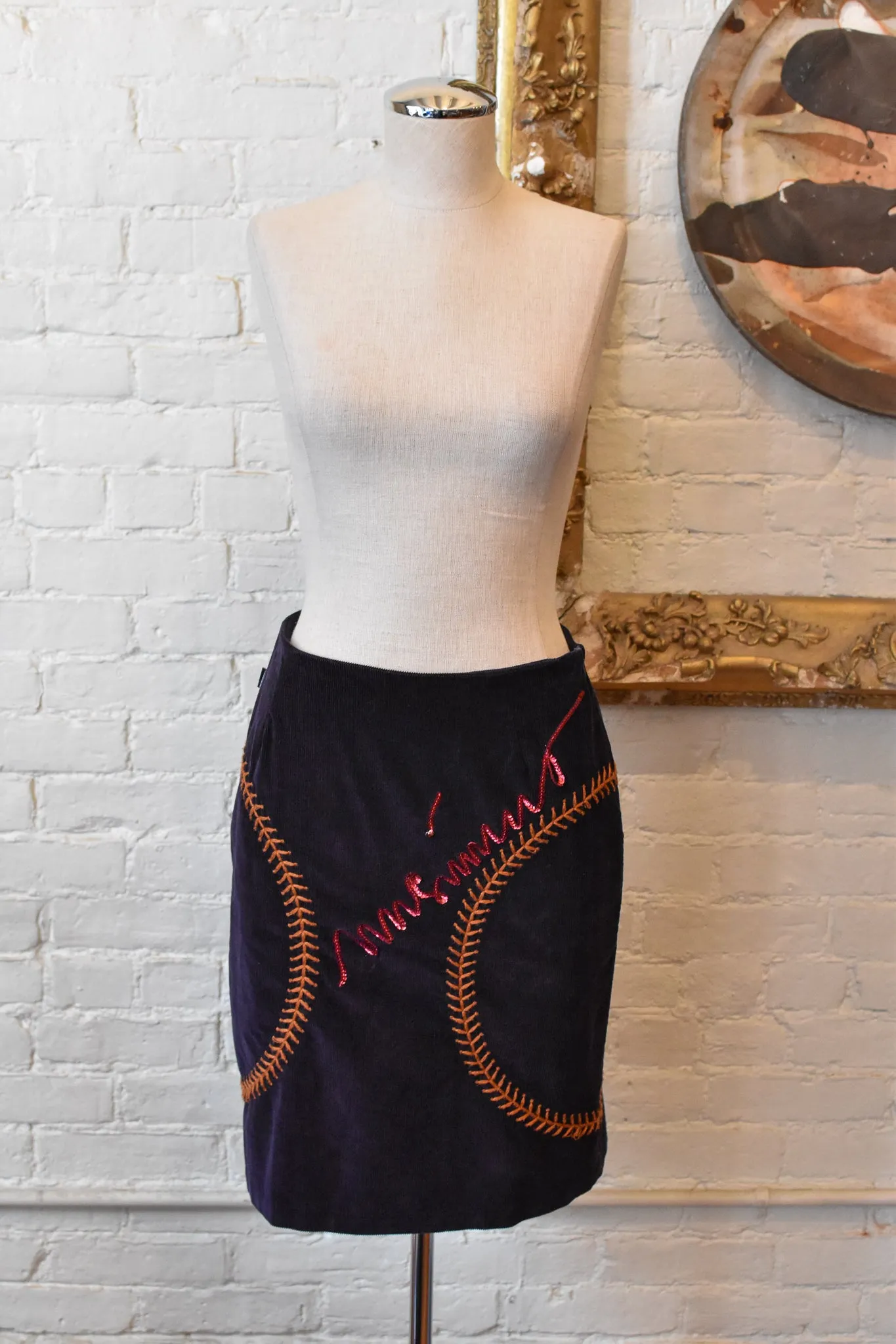 1990's | Moschino Jeans | Corduroy Baseball Skirt