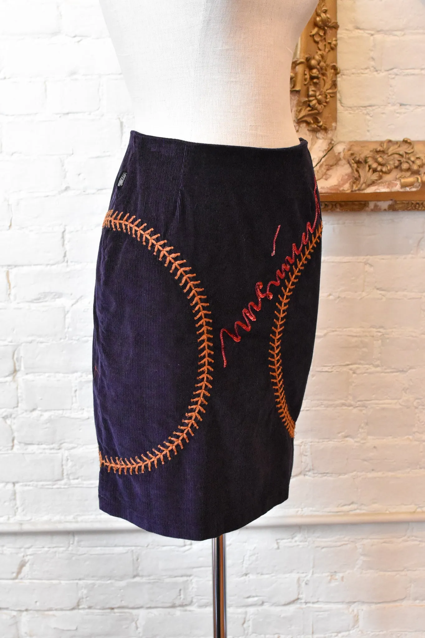 1990's | Moschino Jeans | Corduroy Baseball Skirt