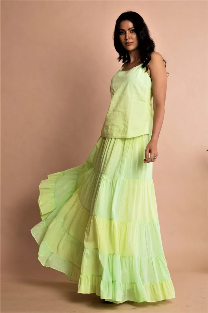403145D Mint Green Tie Dye Floor Length Skirt with Top