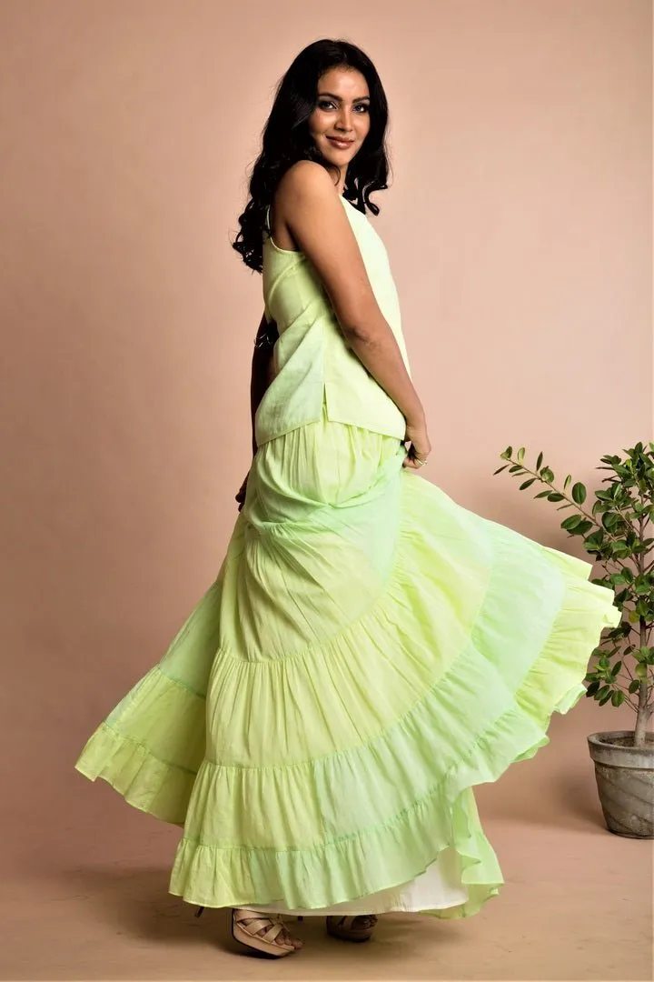 403145D Mint Green Tie Dye Floor Length Skirt with Top