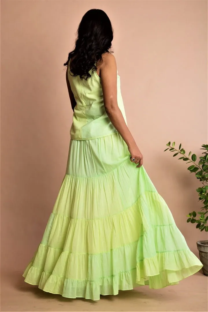 403145D Mint Green Tie Dye Floor Length Skirt with Top