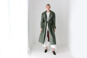 80s Iridescent Green Belted Trench Coat by Jones New York w/ Pure Wool Lining