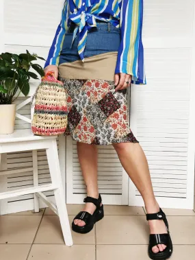 90s blocked denim patchwork midi Bohemian skirt