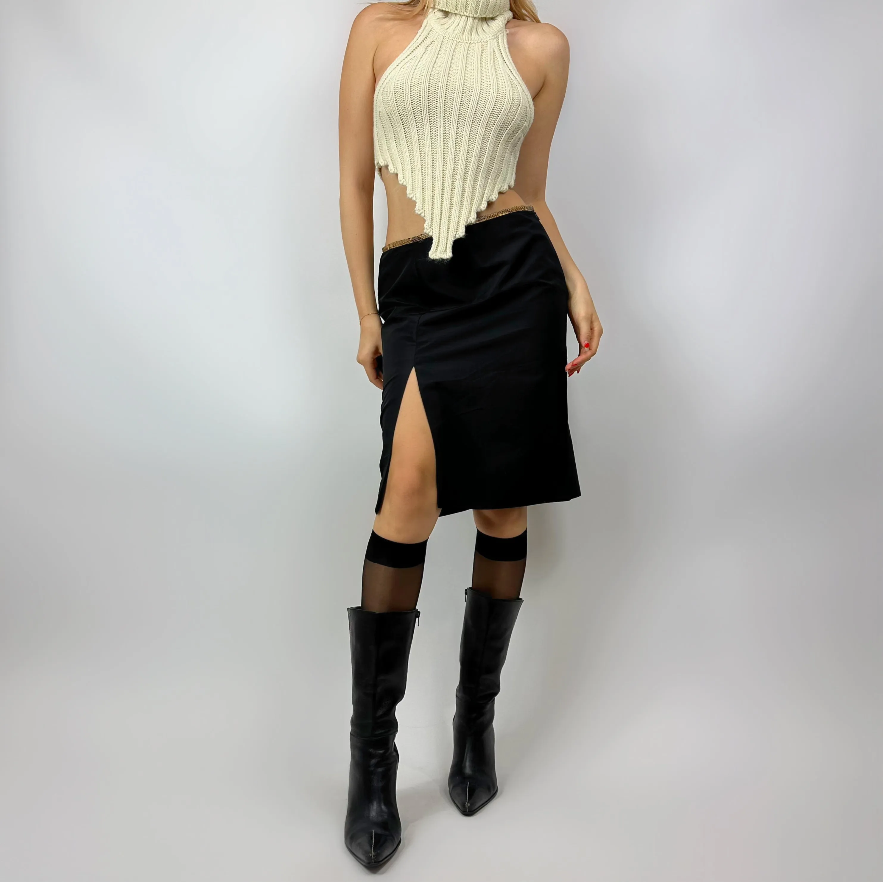 90’s Chic Slitted Low Rise Midi Skirt (S)