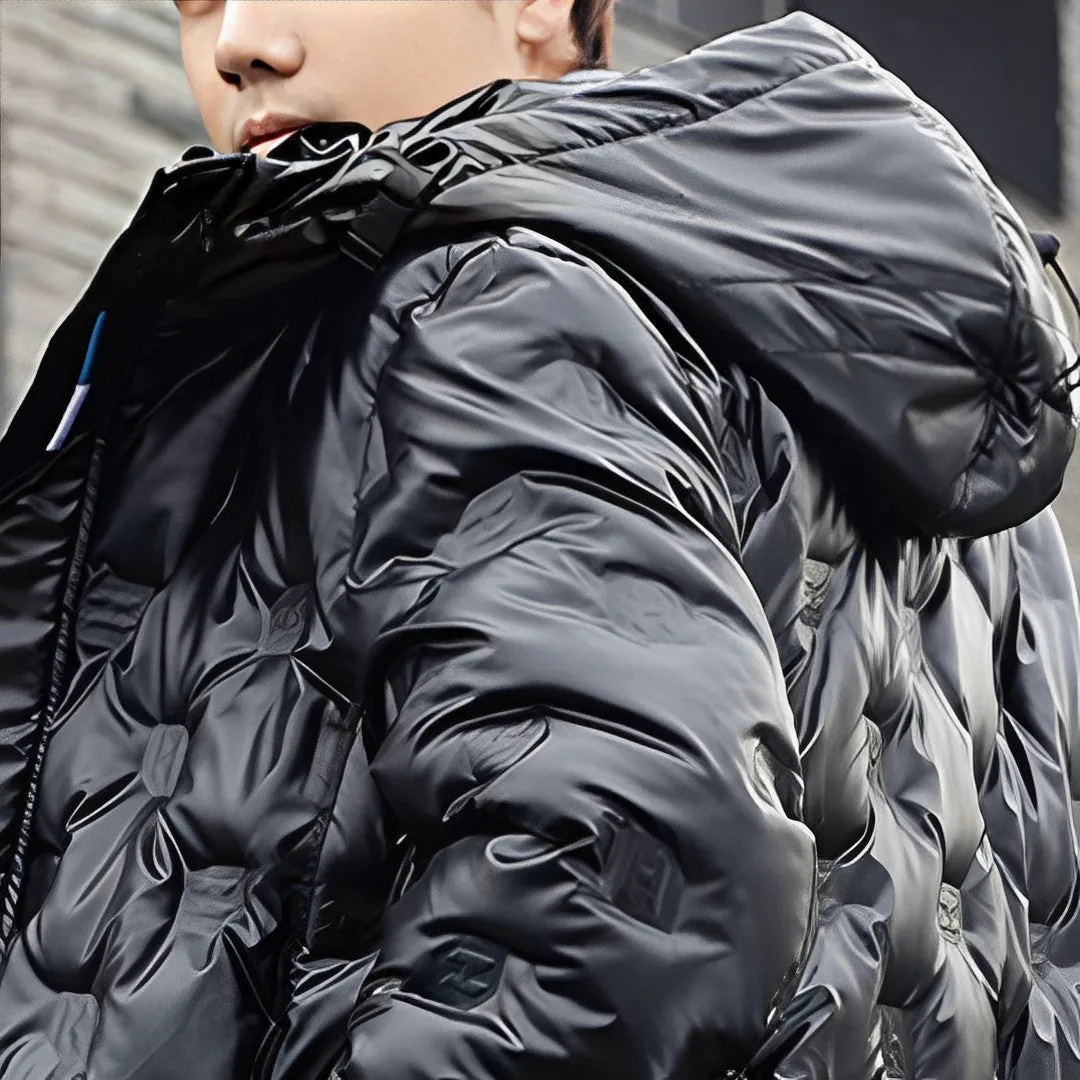 abbee Black Large Winter Hooded Glossy Overcoat Long Jacket Stylish Lightweight Quilted Warm Puffer Coat