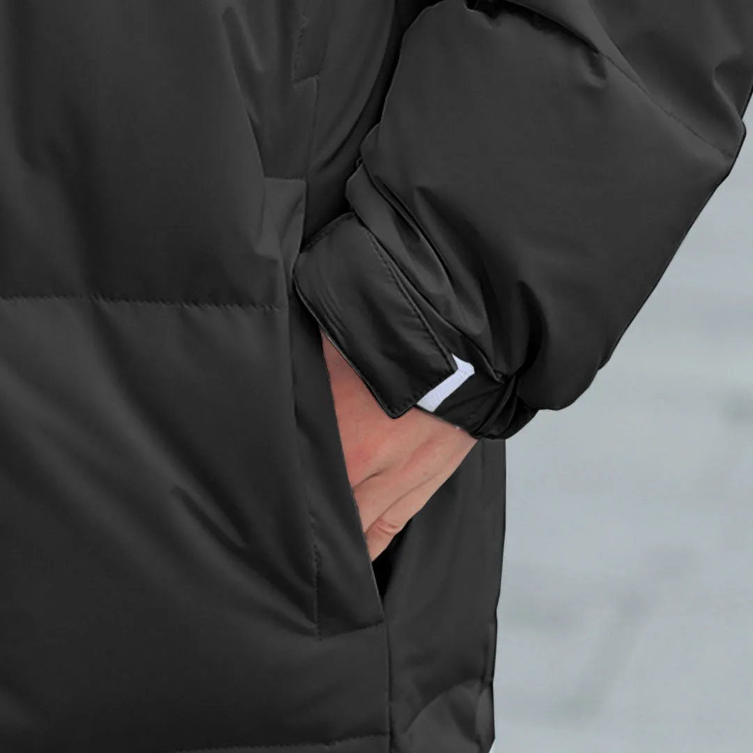 abbee Black XL Winter Hooded Overcoat Long Jacket Stylish Lightweight Quilted Warm Puffer Coat