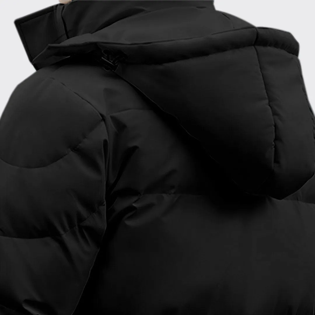 abbee Black XL Winter Hooded Overcoat Long Jacket Stylish Lightweight Quilted Warm Puffer Coat