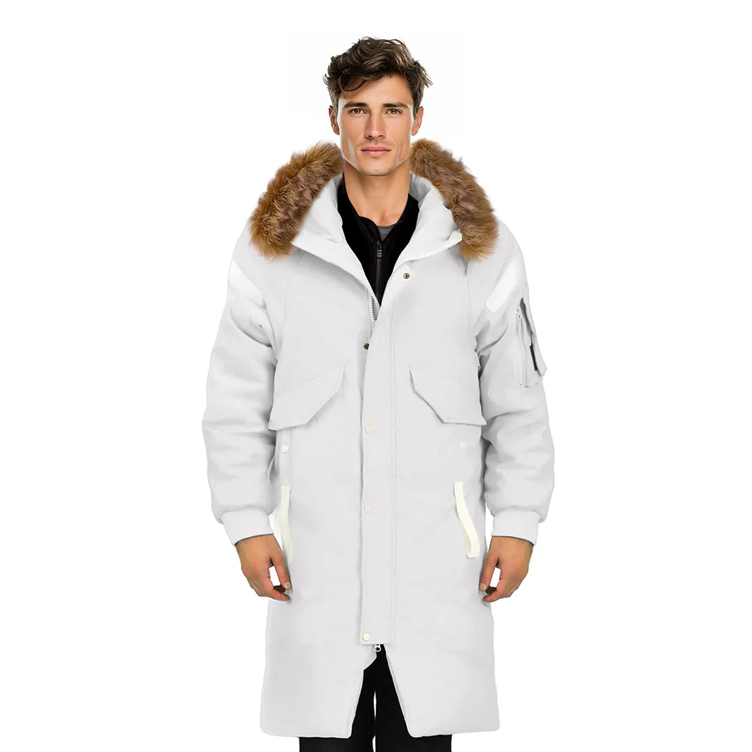 abbee White 2XL Winter Fur Hooded Thick Overcoat Jacket Stylish Lightweight Quilted Warm Puffer Coat