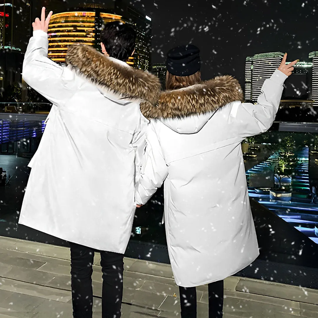 abbee White 2XL Winter Fur Hooded Thick Overcoat Jacket Stylish Lightweight Quilted Warm Puffer Coat
