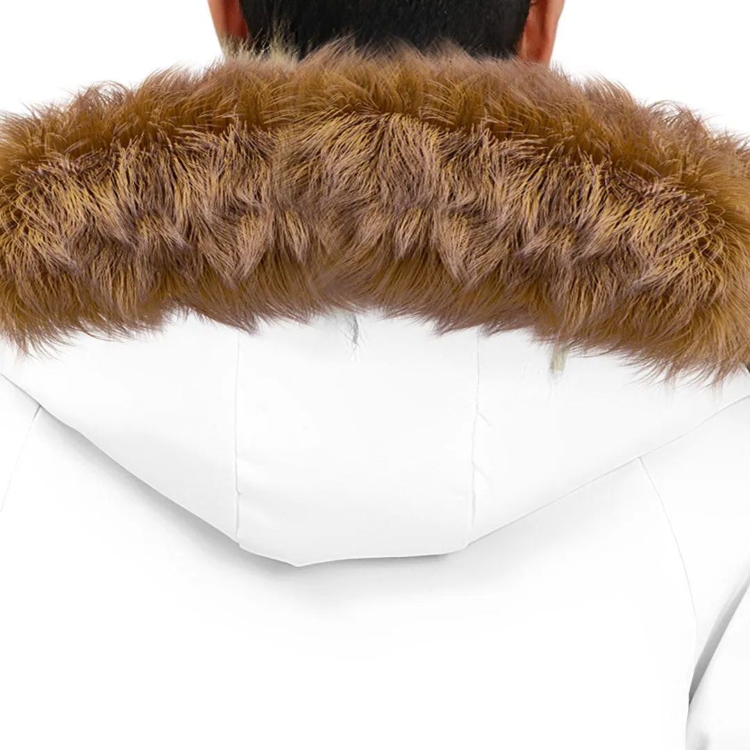 abbee White 2XL Winter Fur Hooded Thick Overcoat Jacket Stylish Lightweight Quilted Warm Puffer Coat