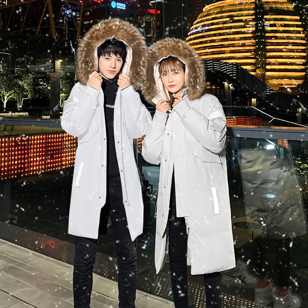 abbee White 2XL Winter Fur Hooded Thick Overcoat Jacket Stylish Lightweight Quilted Warm Puffer Coat