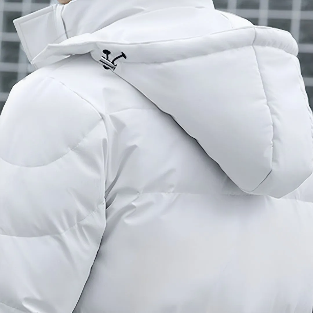 abbee White 2XL Winter Hooded Overcoat Long Jacket Stylish Lightweight Quilted Warm Puffer Coat