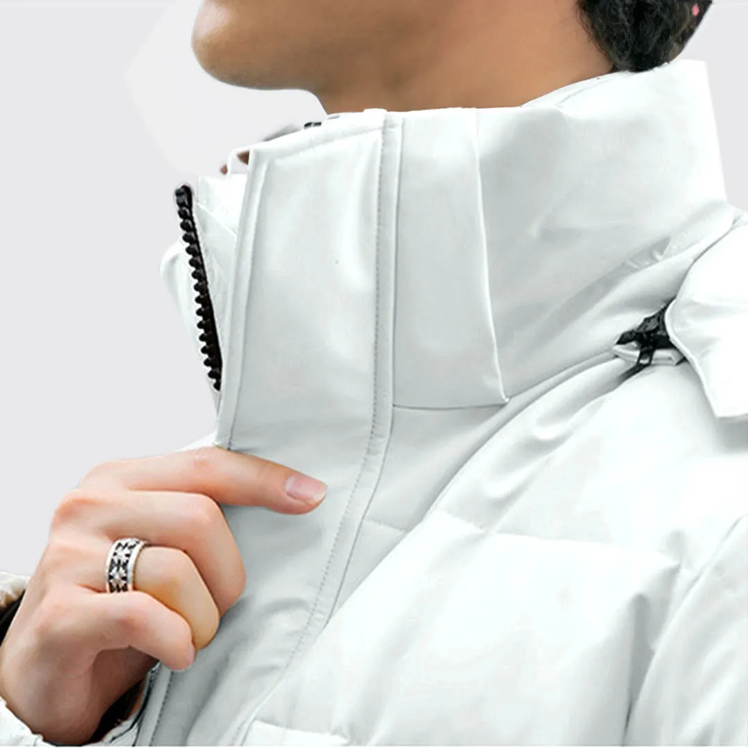 abbee White 2XL Winter Hooded Overcoat Long Jacket Stylish Lightweight Quilted Warm Puffer Coat