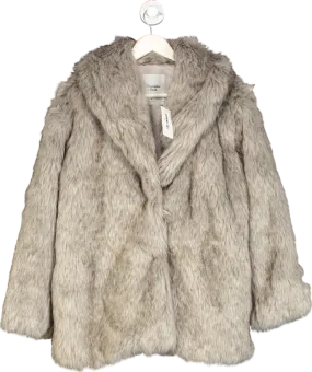Abercrombie & Fitch Beige Shawl Collar Faux Fur Coat UK L