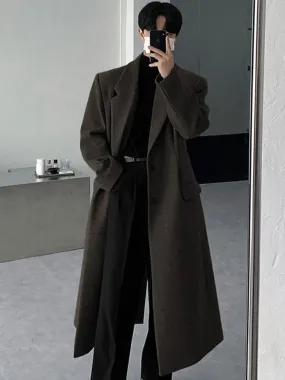 Aidase mens outfits Autumn Winter Long Thick Warm Soft Fitted Woolen Coat Men Single Breasted Cool Luxury Chic Wool Blends Overcoat