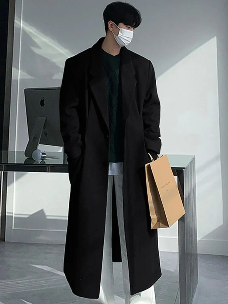Aidase mens outfits Autumn Winter Long Thick Warm Soft Fitted Woolen Coat Men Single Breasted Cool Luxury Chic Wool Blends Overcoat