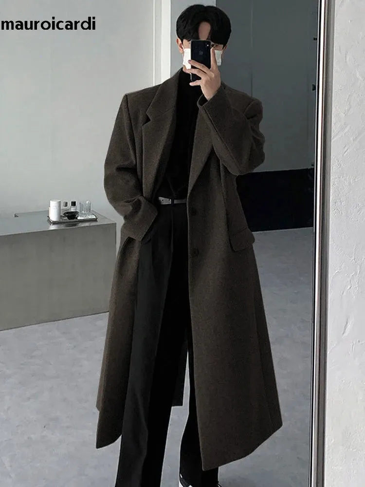 Aidase mens outfits Autumn Winter Long Thick Warm Soft Fitted Woolen Coat Men Single Breasted Cool Luxury Chic Wool Blends Overcoat