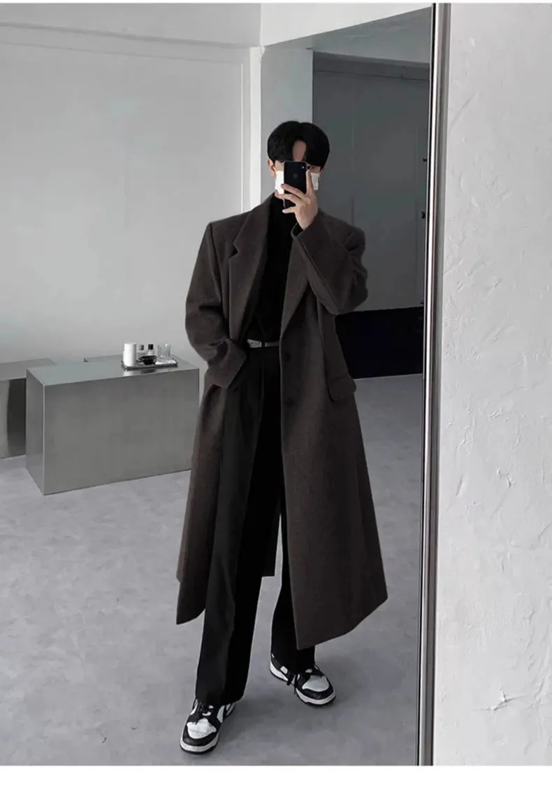 Aidase mens outfits Autumn Winter Long Thick Warm Soft Fitted Woolen Coat Men Single Breasted Cool Luxury Chic Wool Blends Overcoat