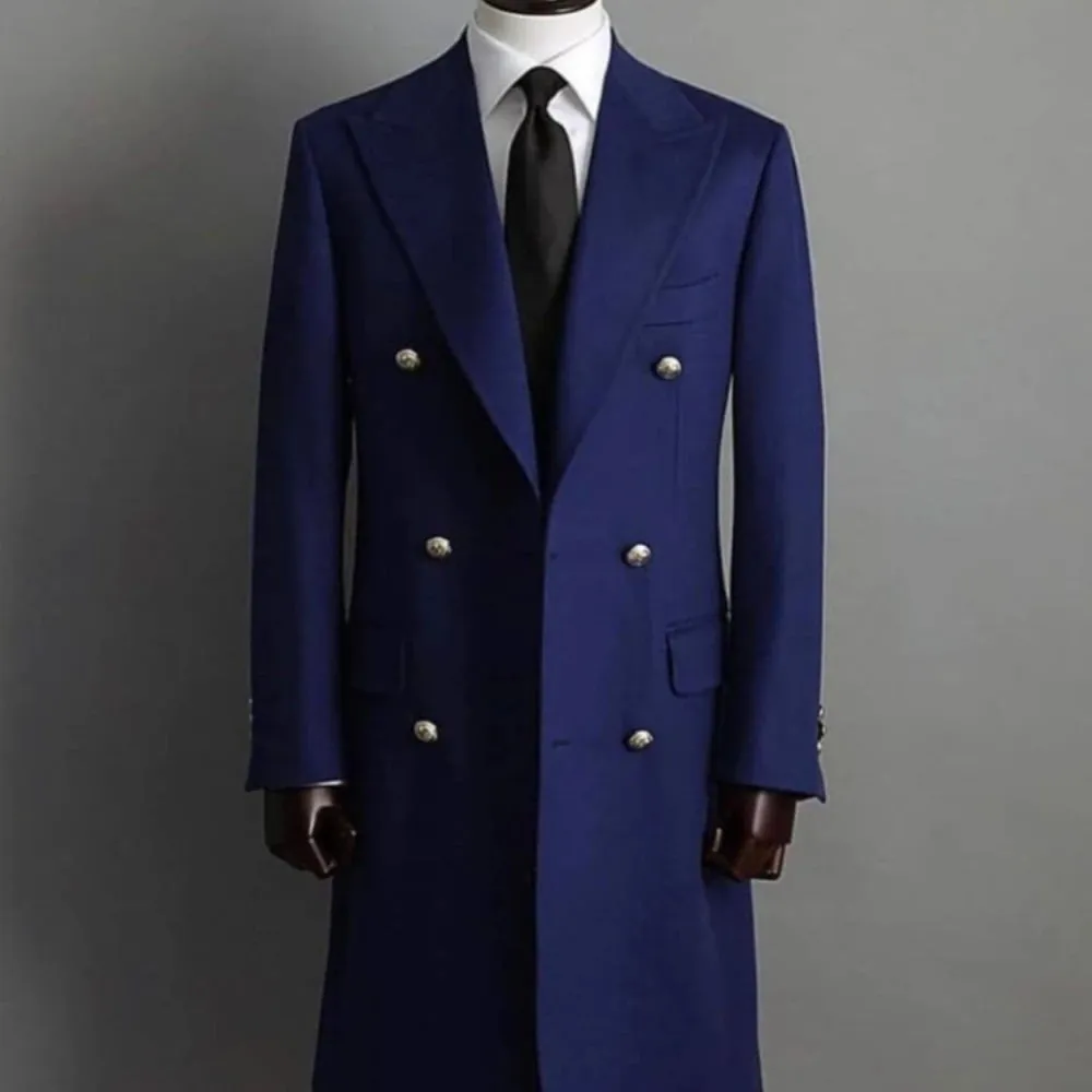 Aidase mens outfits Fashion One Piece Man Blazer Long Coat Men Suits Double Bteasted Peaked Lapel Chic Overcoat Groom Casual Tailored