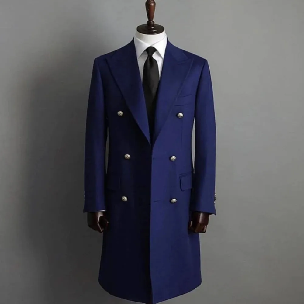 Aidase mens outfits Fashion One Piece Man Blazer Long Coat Men Suits Double Bteasted Peaked Lapel Chic Overcoat Groom Casual Tailored