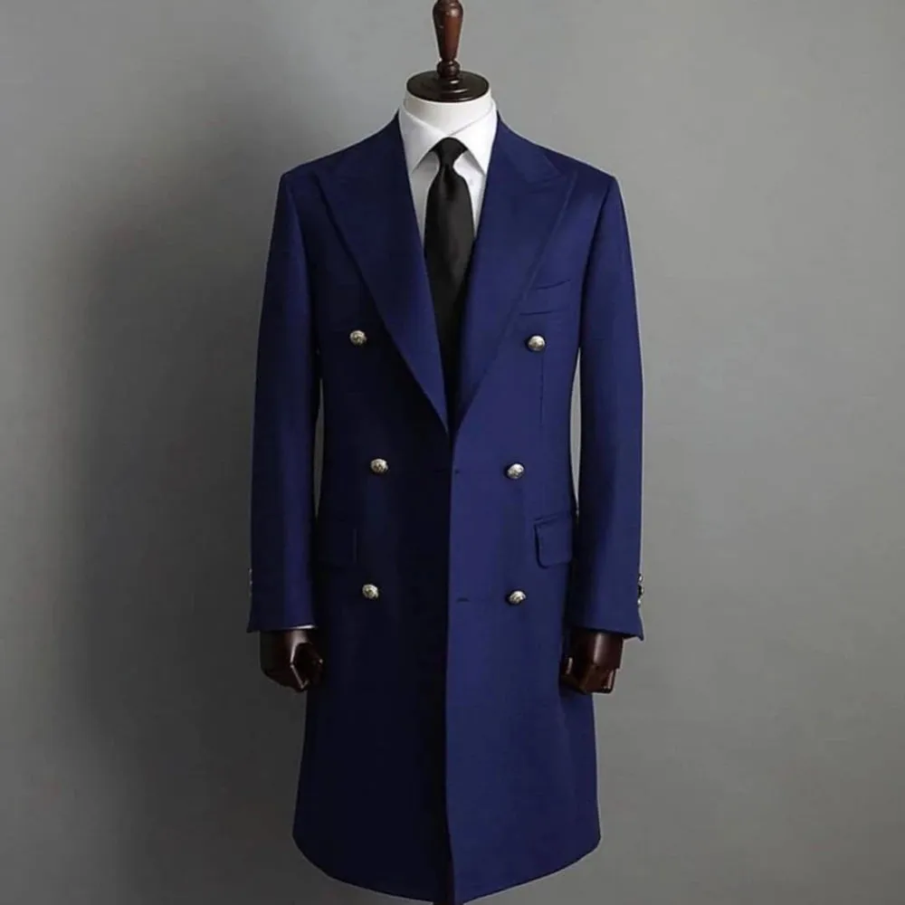 Aidase mens outfits Fashion One Piece Man Blazer Long Coat Men Suits Double Bteasted Peaked Lapel Chic Overcoat Groom Casual Tailored