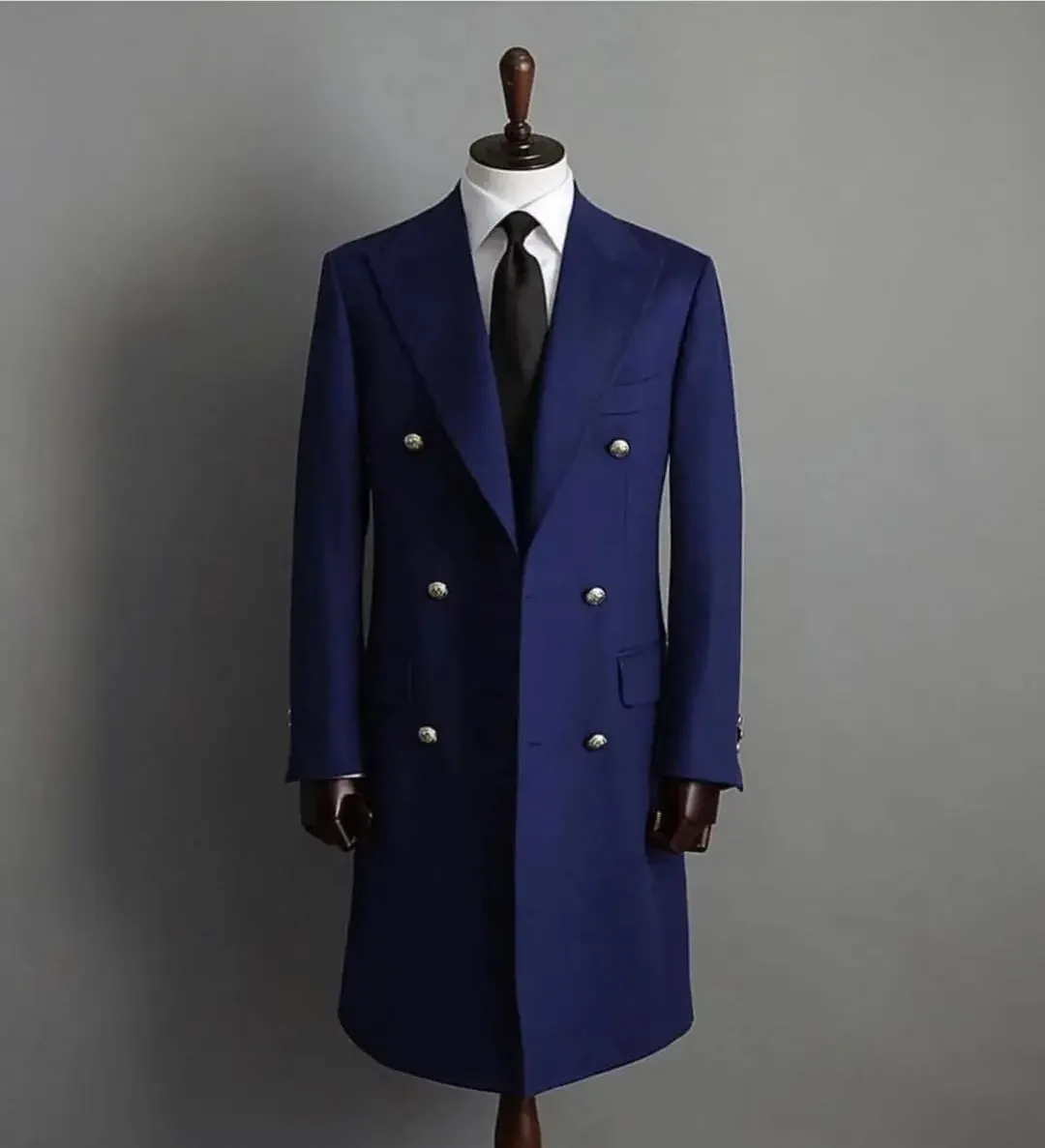 Aidase mens outfits Fashion One Piece Man Blazer Long Coat Men Suits Double Bteasted Peaked Lapel Chic Overcoat Groom Casual Tailored