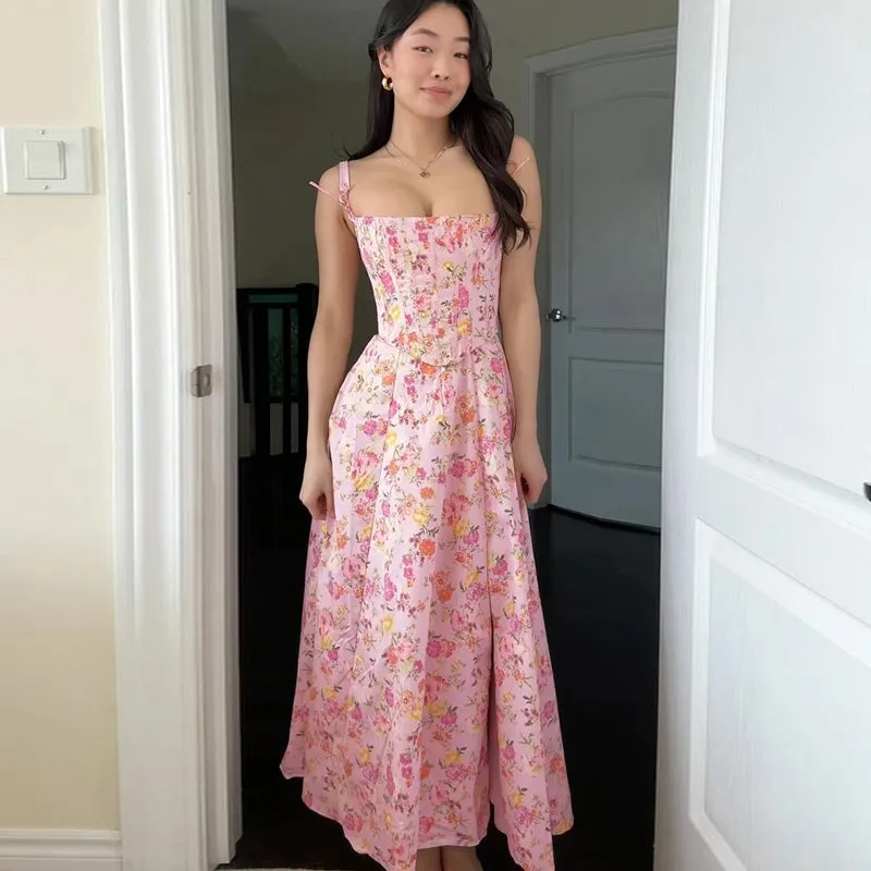 Amozae-Christmas Outfits New Year's Eve Dress Night Out Club Dresses cute winter outfits Zarya Floral Corset Midi Dress