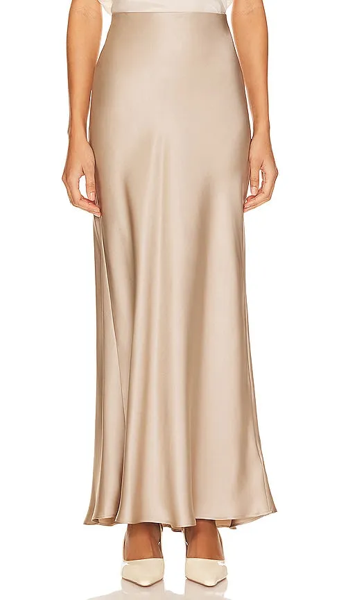 ANINE BING Bar Silk Maxi Skirt in Beige