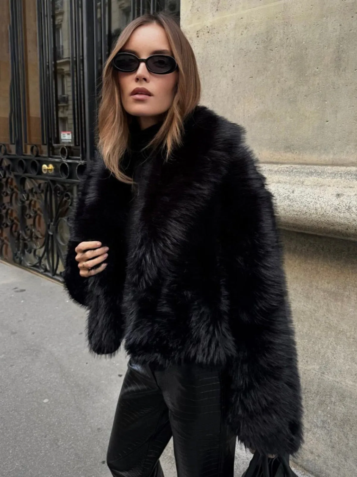 Aurora Solid Faux Fur Collar Jacket
