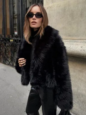 Aurora Solid Faux Fur Collar Jacket