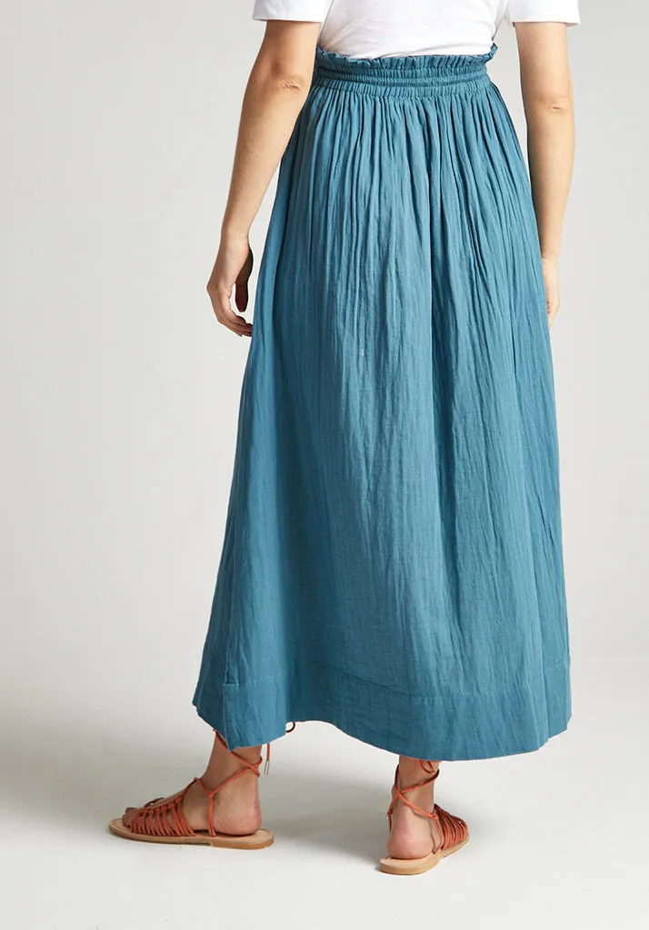 Azalea Paperbag Shirred Waist Maxi Skirt In Blue