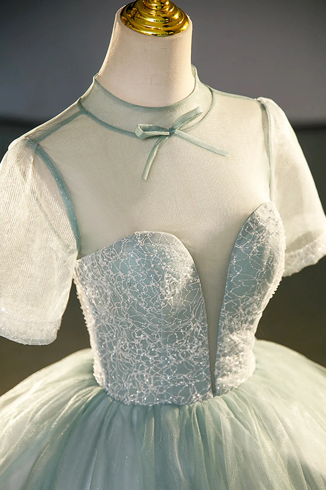 Beautiful Tulle Long A-Line Prom Dress, Gray Green  Formal Dress Sweet 16 dress