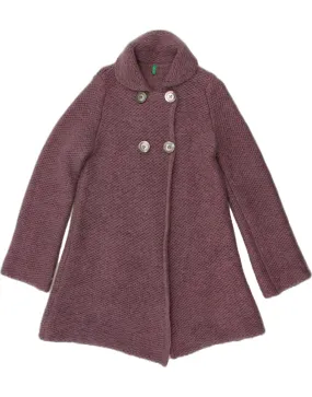 BENETTON Girls Knit Overcoat 11-12 Years 2XL  Purple Acrylic