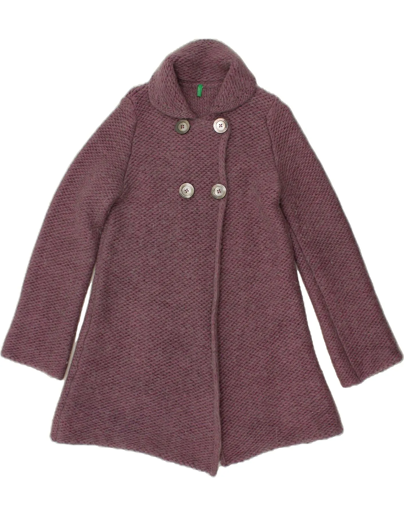 BENETTON Girls Knit Overcoat 11-12 Years 2XL  Purple Acrylic