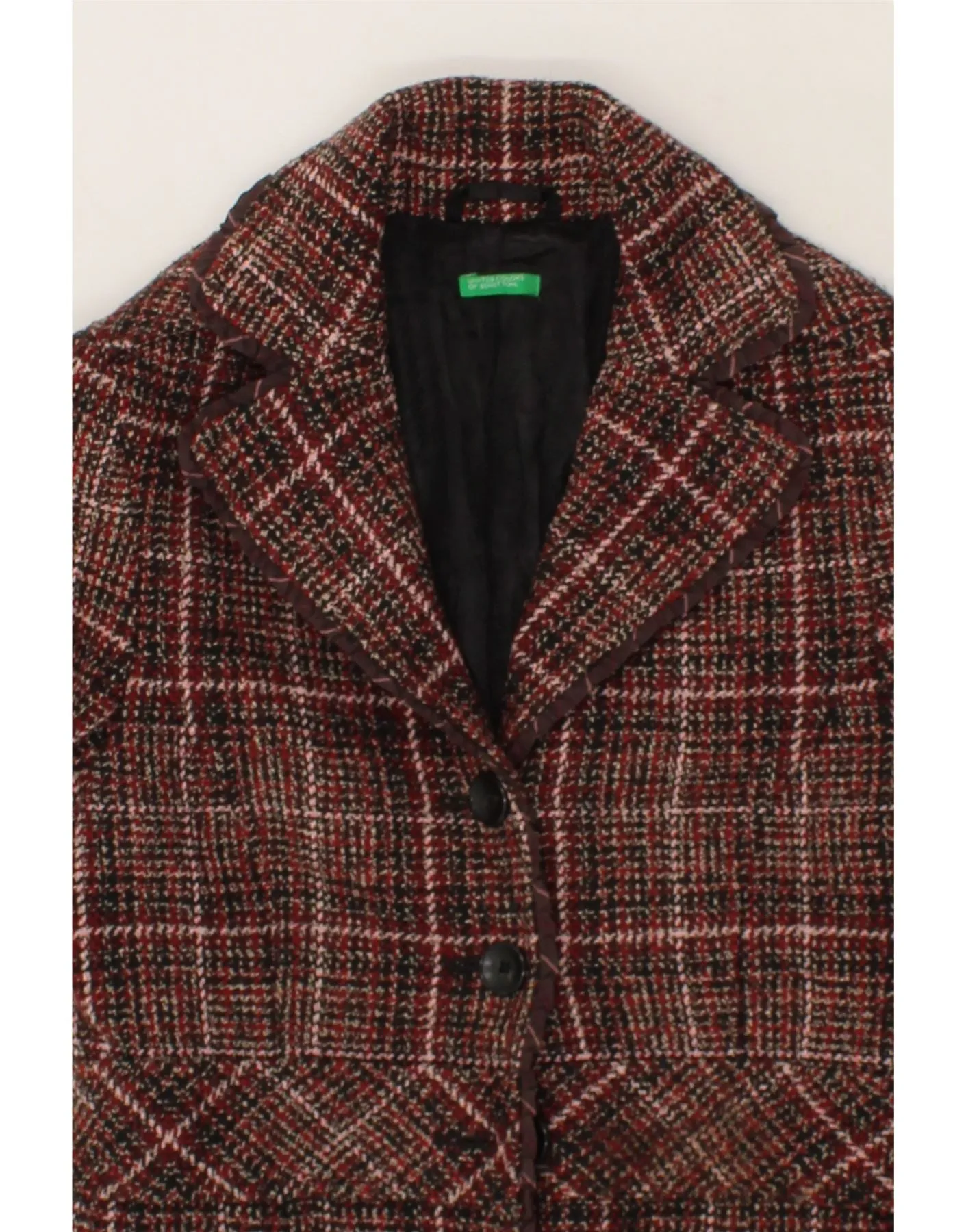 BENETTON Womens Overcoat IT 38 XS Multicoloured Check Acrylic