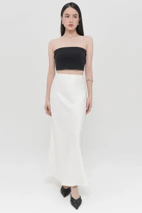 Betsy Satin Maxi Skirt In Broken White