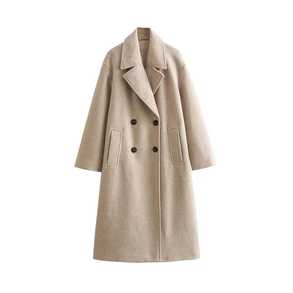 binfenxie Women's Soft Oversized Woolen Coat, Long Sleeve, Front Welt Pockets, Female Outerwear, Chic Overcoat, Fashion