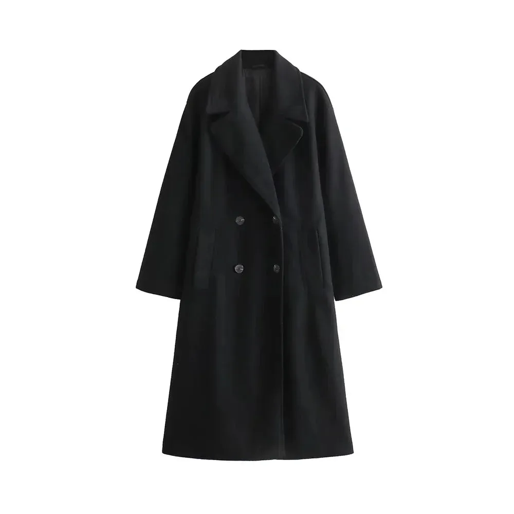 binfenxie Women's Soft Oversized Woolen Coat, Long Sleeve, Front Welt Pockets, Female Outerwear, Chic Overcoat, Fashion