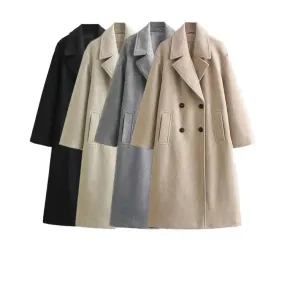 binfenxie Women's Soft Oversized Woolen Coat, Long Sleeve, Front Welt Pockets, Female Outerwear, Chic Overcoat, Fashion