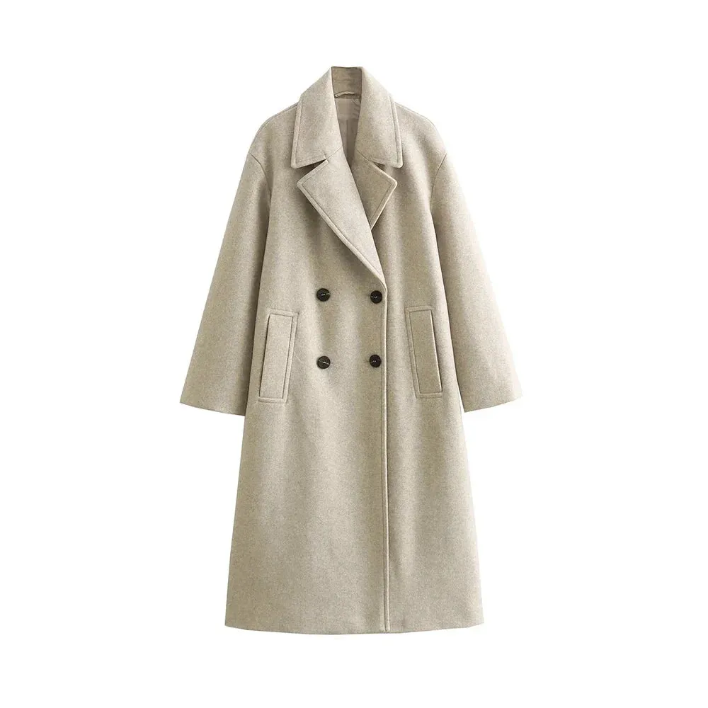 binfenxie Women's Soft Oversized Woolen Coat, Long Sleeve, Front Welt Pockets, Female Outerwear, Chic Overcoat, Fashion