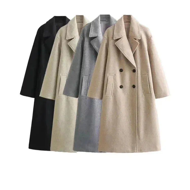 binfenxie Women's Soft Oversized Woolen Coat, Long Sleeve, Front Welt Pockets, Female Outerwear, Chic Overcoat, Fashion