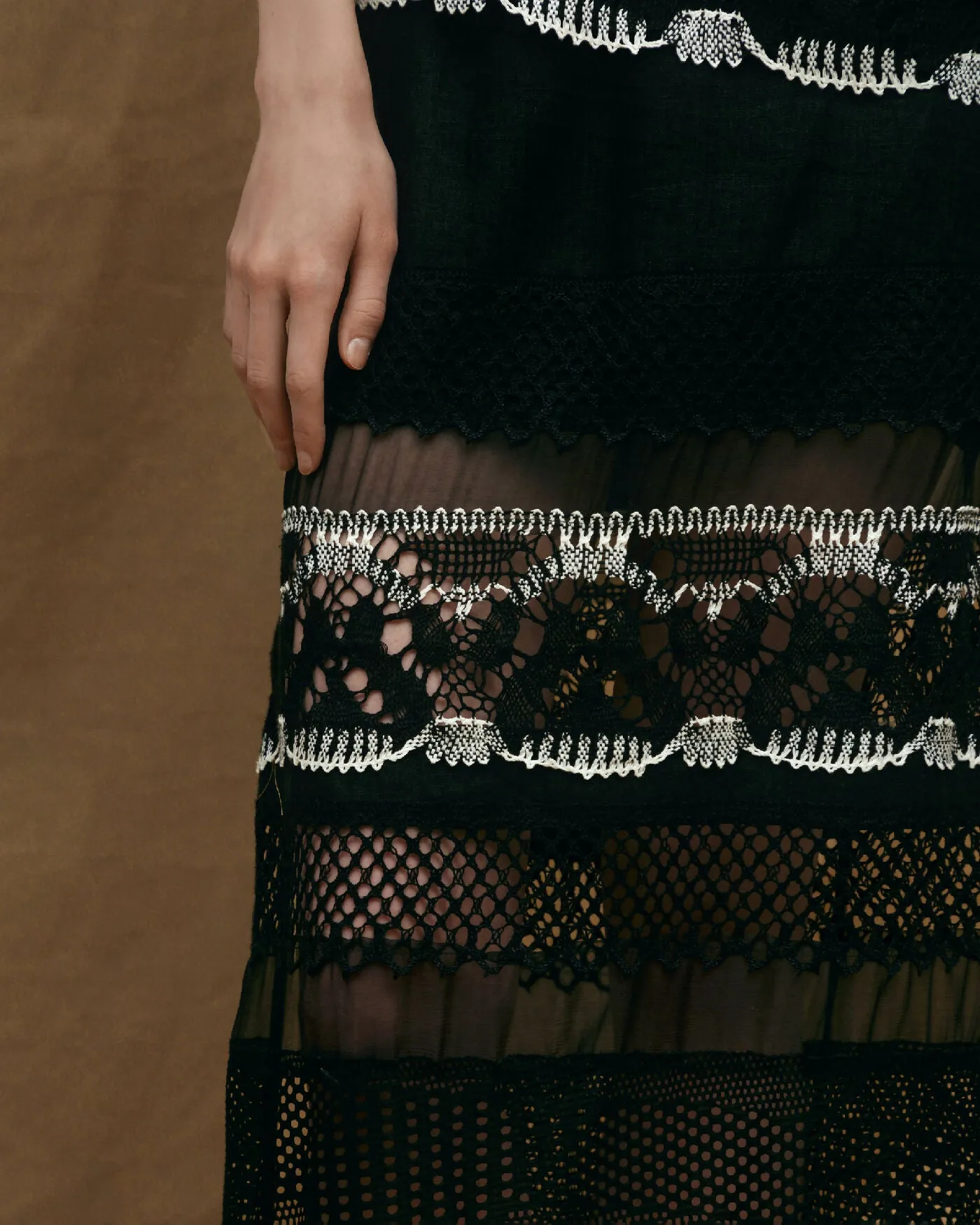 Black Midi Skirt With Unique Pattern Details SS24