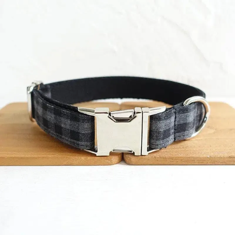 Black Plaid Collar Leash Bowtie Set