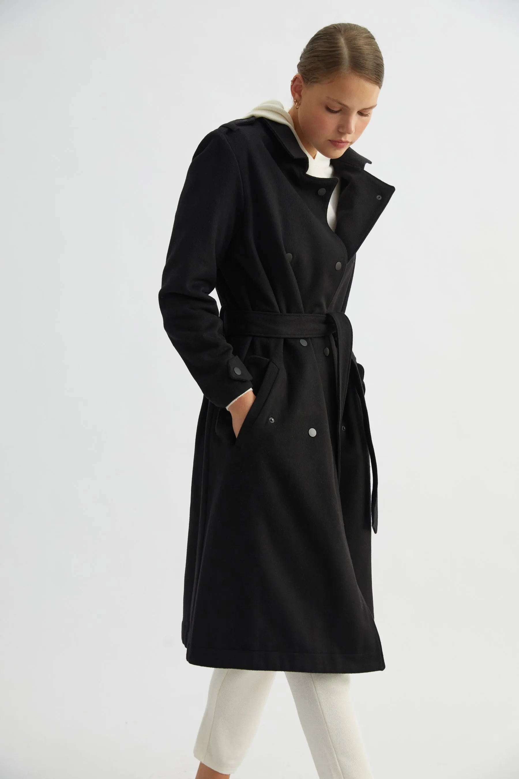 Black Wool Trench Coat