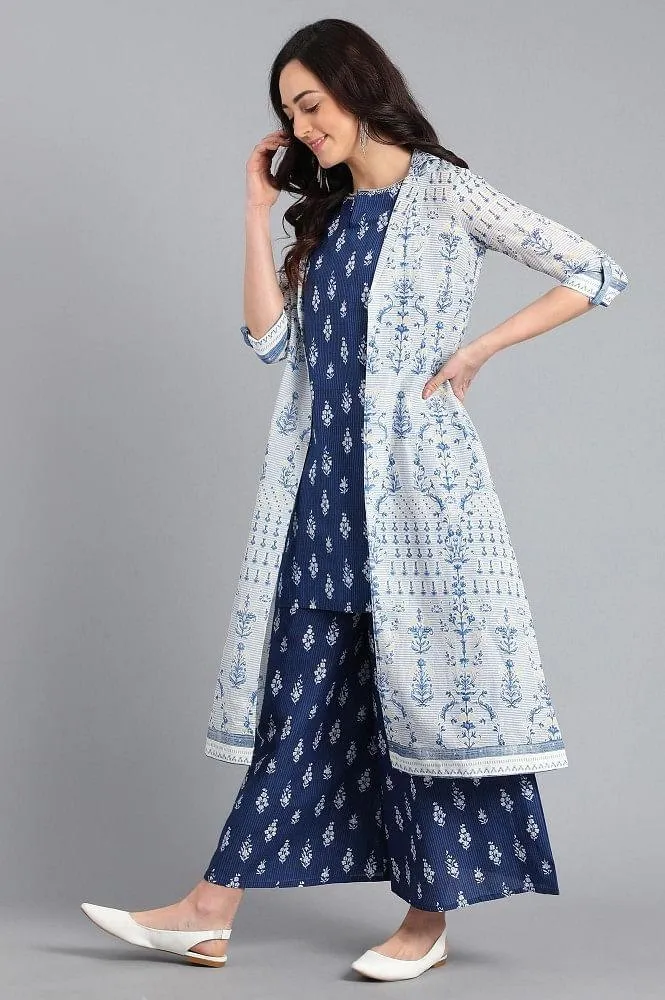 Blue & White Printed Summer Suit