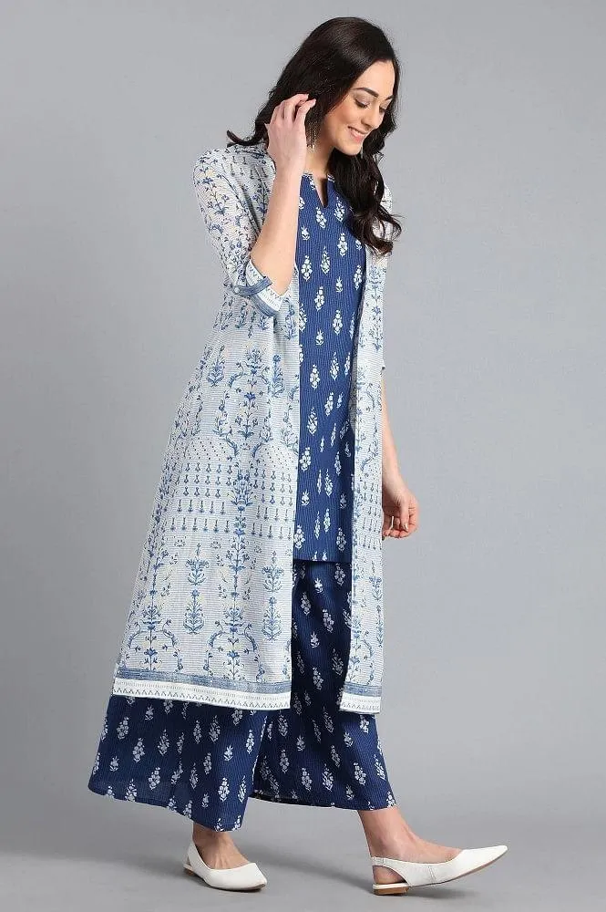 Blue & White Printed Summer Suit