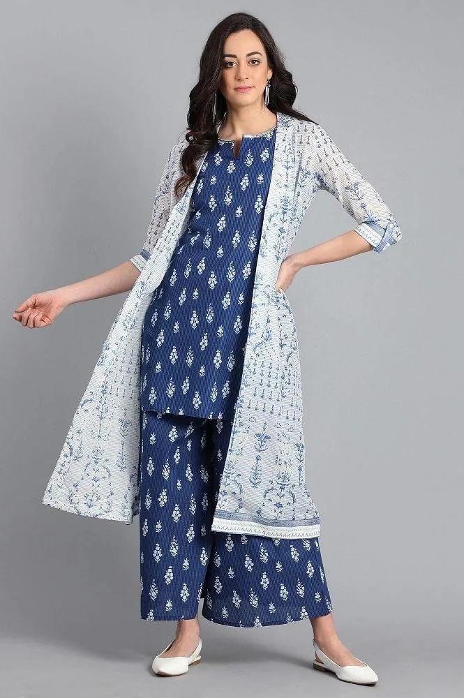 Blue & White Printed Summer Suit