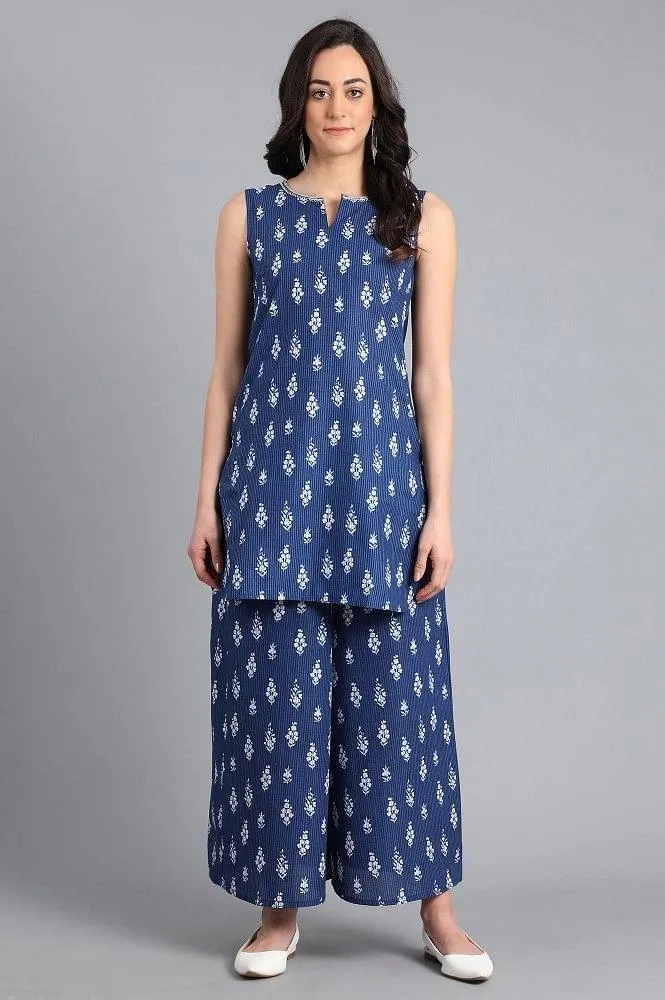 Blue & White Printed Summer Suit