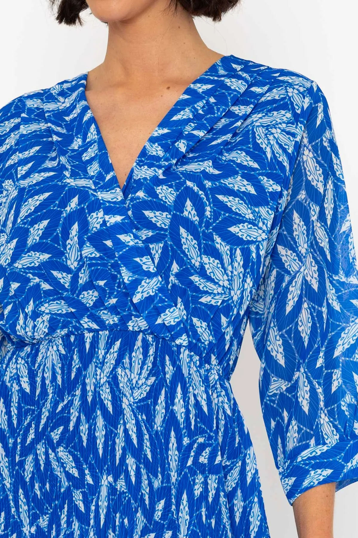 Blue Print 3/4 Length Sleeve Hannah Midi Dress